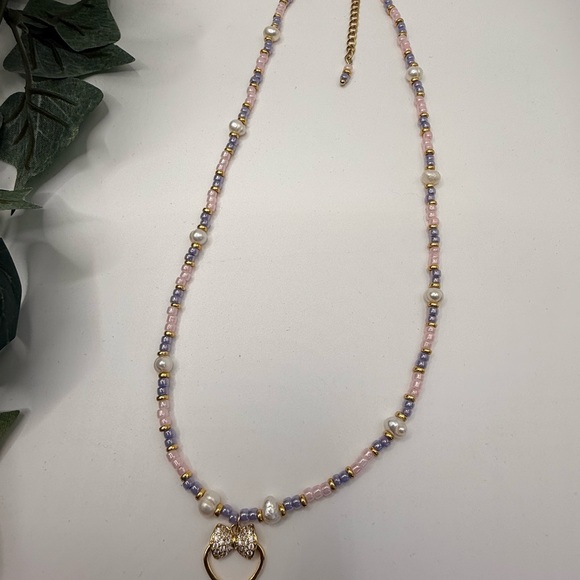 Blushing Bow Heart Necklace **Waterproof* - Picture 5 of 6